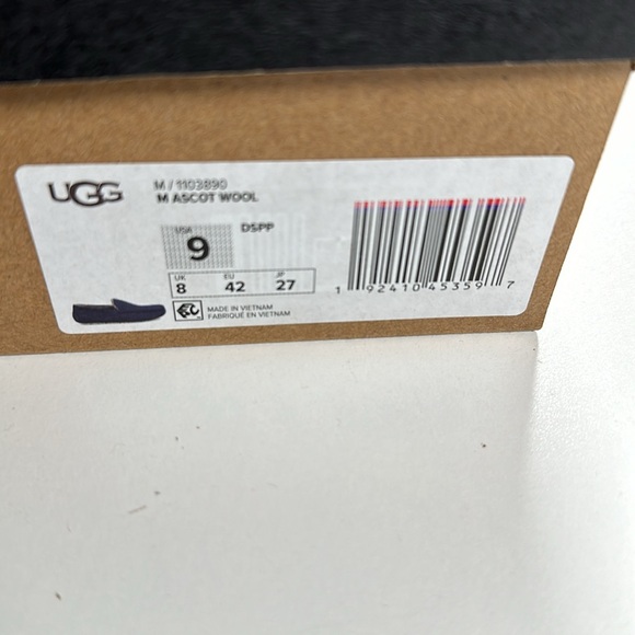 Mens UGG Plush Ascot Slippers Black Wool Gray Shearling Inside Sz 9 - Picture 8 of 8